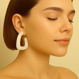 Bold White Chunky Acrylic 1.75" Hoop Earrings Modern Geometric Statement Jewelry